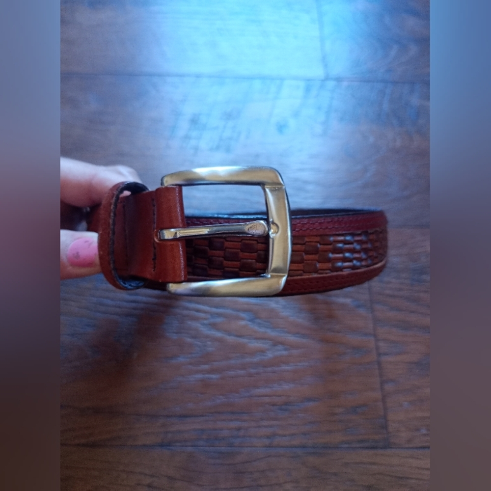 Italian Imported Brown Leather Belt with Silver Buckle Size 38